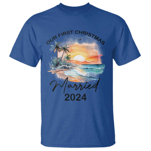 First Christmas Married 2024 Couple Matching T Shirt TS09 Royal Blue Print Your Wear