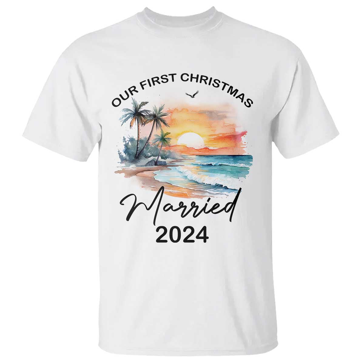 First Christmas Married 2024 Couple Matching T Shirt TS09 White Print Your Wear
