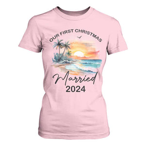 First Christmas Married 2024 Couple Matching T Shirt For Women TS09 Light Pink Print Your Wear