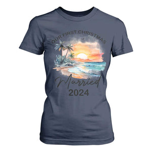 First Christmas Married 2024 Couple Matching T Shirt For Women TS09 Navy Print Your Wear