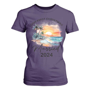 First Christmas Married 2024 Couple Matching T Shirt For Women TS09 Purple Print Your Wear