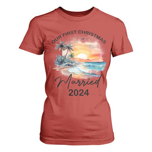 First Christmas Married 2024 Couple Matching T Shirt For Women TS09 Red Print Your Wear