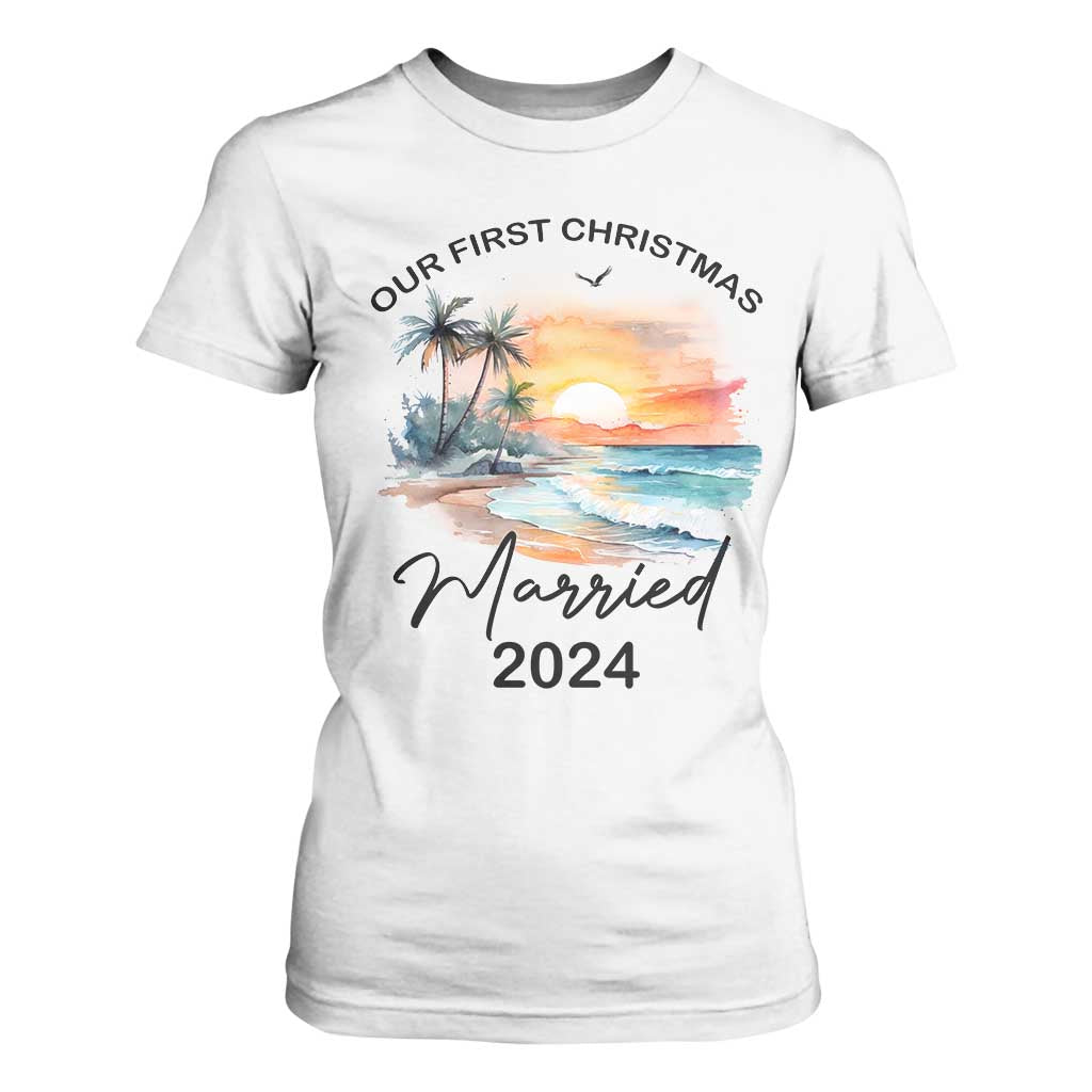 First Christmas Married 2024 Couple Matching T Shirt For Women TS09 White Print Your Wear