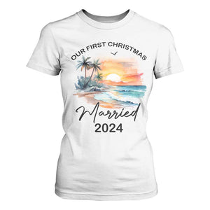 First Christmas Married 2024 Couple Matching T Shirt For Women TS09 White Print Your Wear