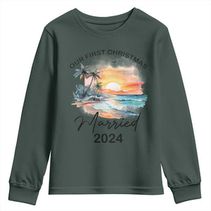 First Christmas Married 2024 Couple Matching Youth Sweatshirt TS09 Dark Forest Green Print Your Wear