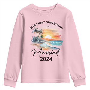 First Christmas Married 2024 Couple Matching Youth Sweatshirt TS09 Light Pink Print Your Wear