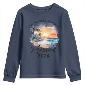 First Christmas Married 2024 Couple Matching Youth Sweatshirt TS09 Navy Print Your Wear