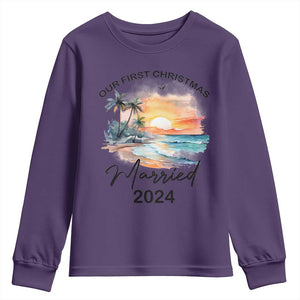 First Christmas Married 2024 Couple Matching Youth Sweatshirt TS09 Purple Print Your Wear