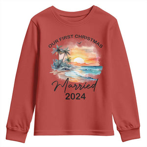 First Christmas Married 2024 Couple Matching Youth Sweatshirt TS09 Red Print Your Wear