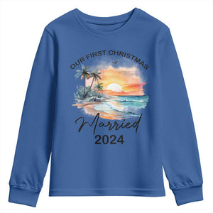 First Christmas Married 2024 Couple Matching Youth Sweatshirt TS09 Royal Blue Print Your Wear