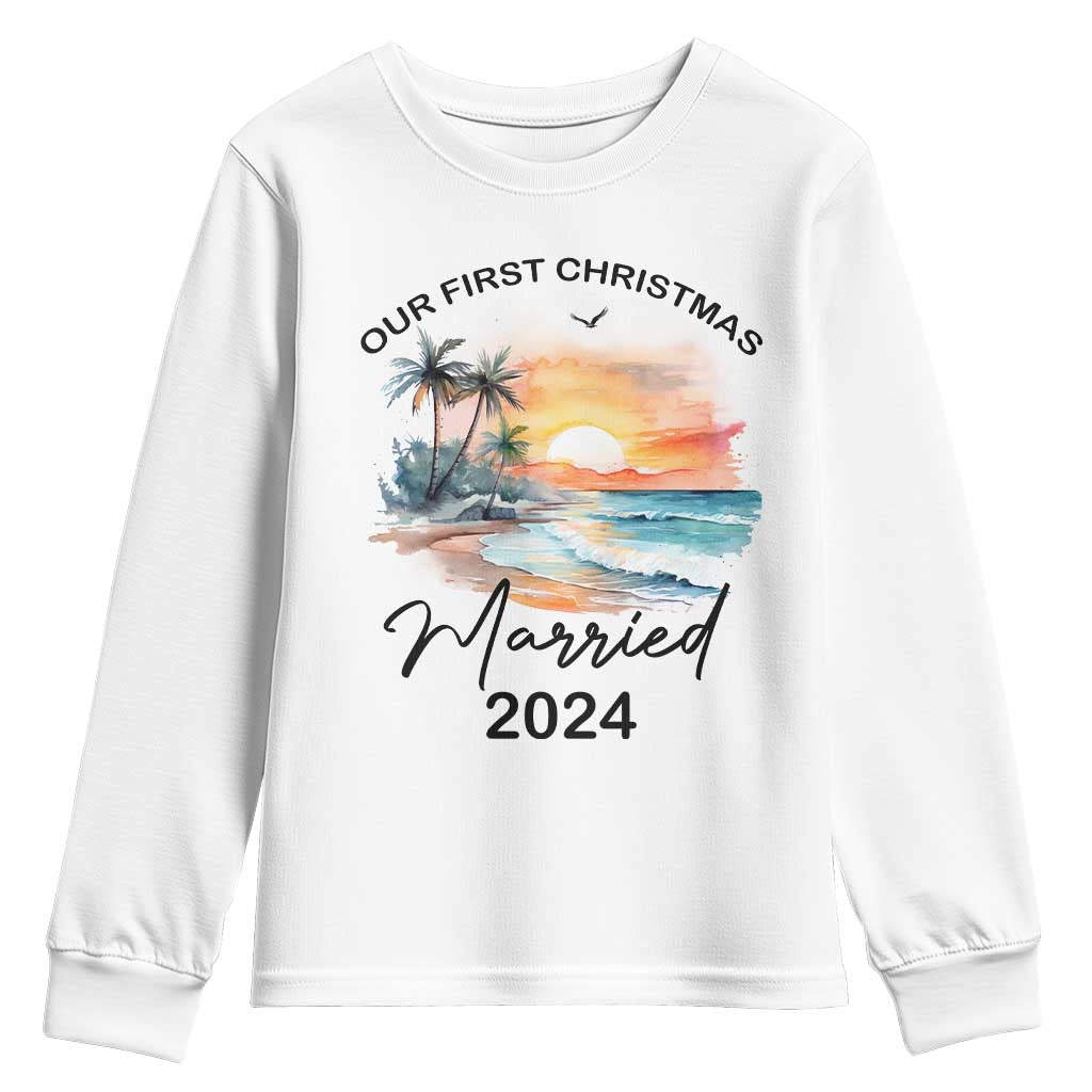 First Christmas Married 2024 Couple Matching Youth Sweatshirt TS09 White Print Your Wear