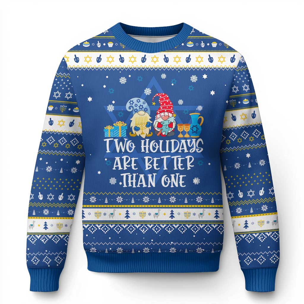 Funny Christmas Hanukkah Ugly Sweater Two Holidays Are Better Than One Jewish Gnome TS09 Blue White Print Your Wear