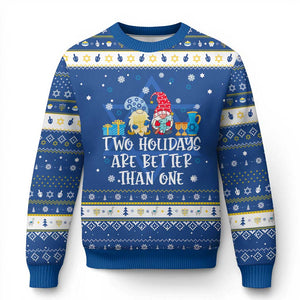Funny Christmas Hanukkah Ugly Sweater Two Holidays Are Better Than One Jewish Gnome TS09 Blue White Print Your Wear