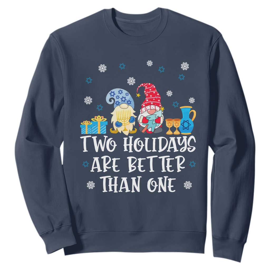 Christmas Hanukkah Two Holidays Are Better Than One Jewish Gnome Sweatshirt TS09 Navy Printyourwear