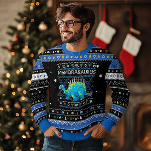 Menorasaurus Dinosaur Hanukkah Ugly Sweater Menorah Dino TS09 Black Blue Print Your Wear