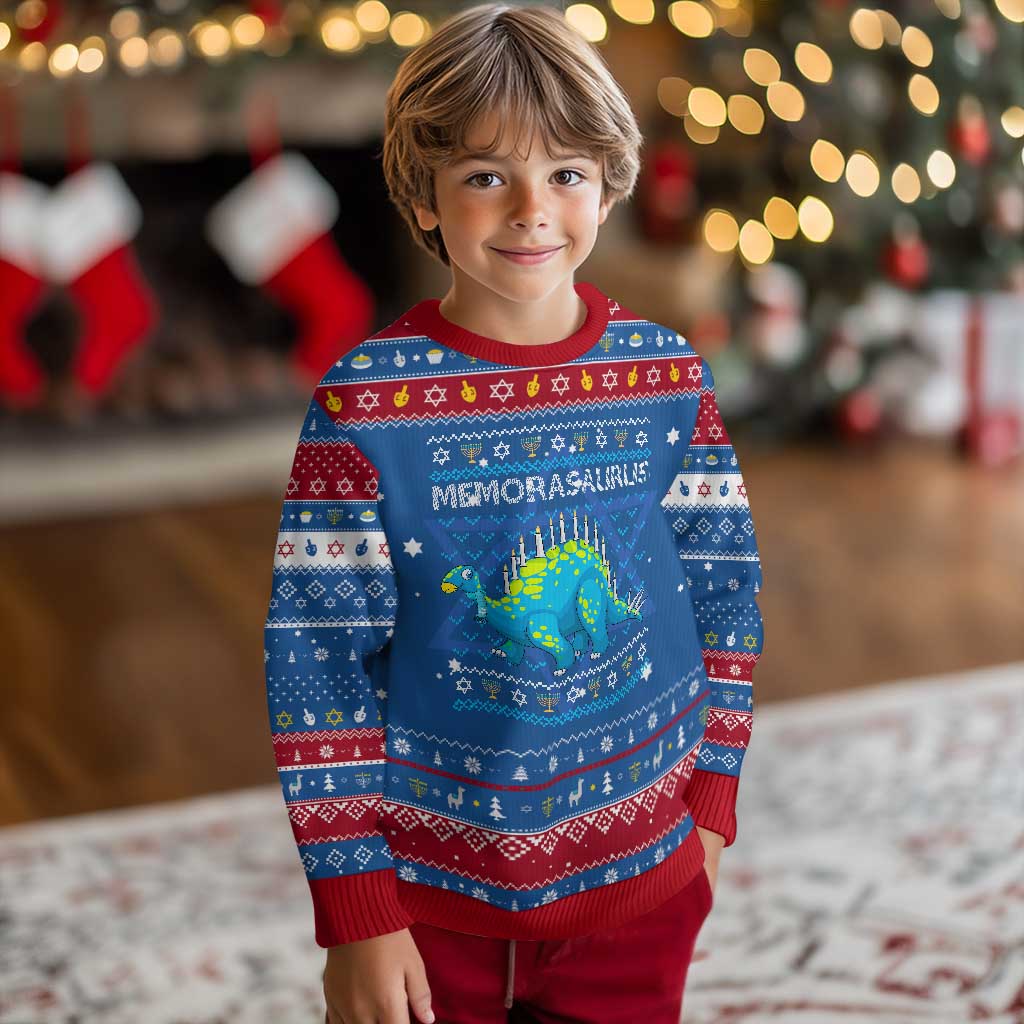 Menorasaurus Dinosaur Hanukkah Ugly Sweater Menorah Dino TS09 Blue Red Print Your Wear
