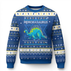 Menorasaurus Dinosaur Hanukkah Ugly Sweater Menorah Dino TS09 Blue White Print Your Wear