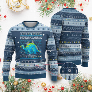 Menorasaurus Dinosaur Hanukkah Ugly Sweater Menorah Dino TS09 Navy Light Blue Print Your Wear