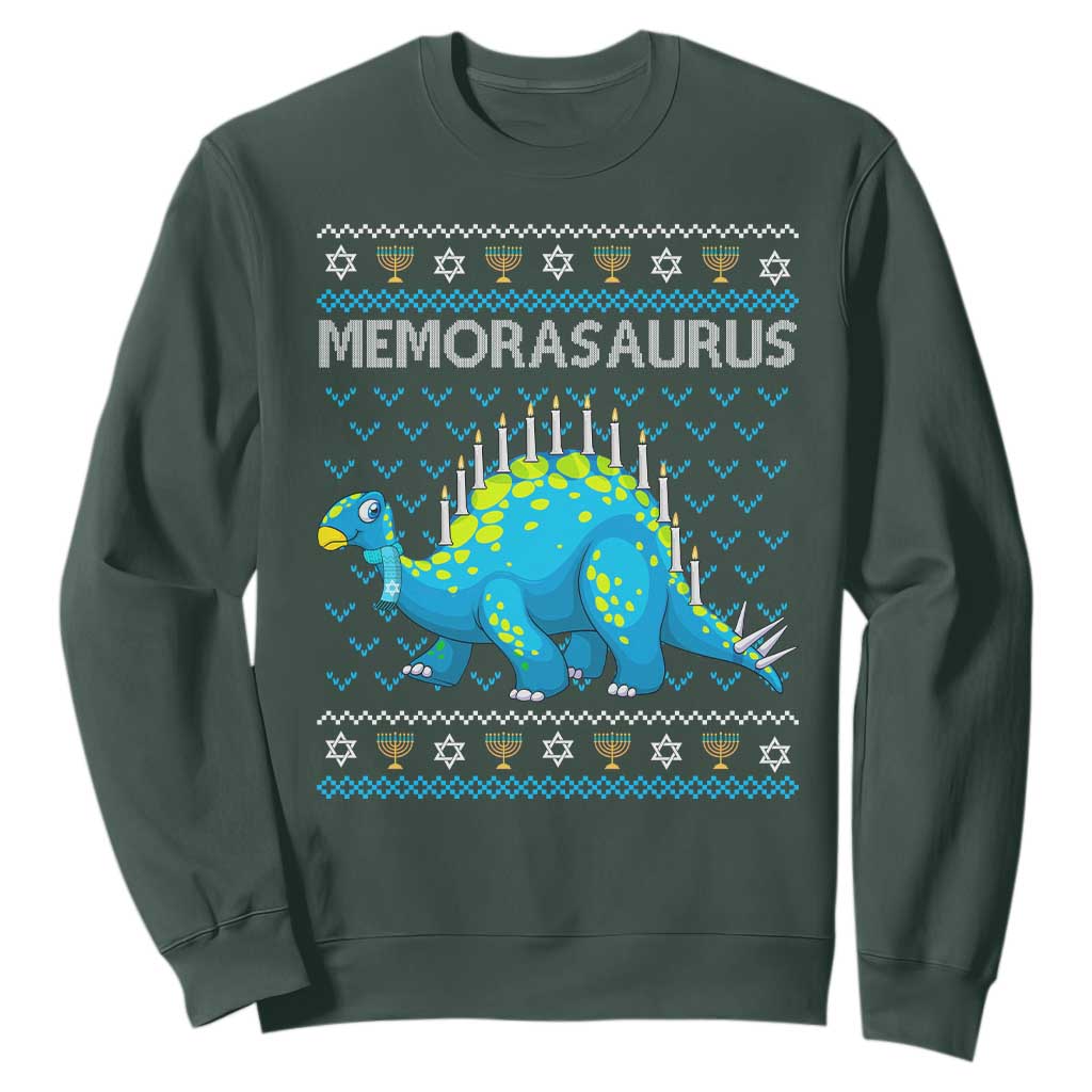 Menorasaurus Menorah Dino Hanukkah Dinosaur Sweatshirt TS09 Dark Forest Green Printyourwear