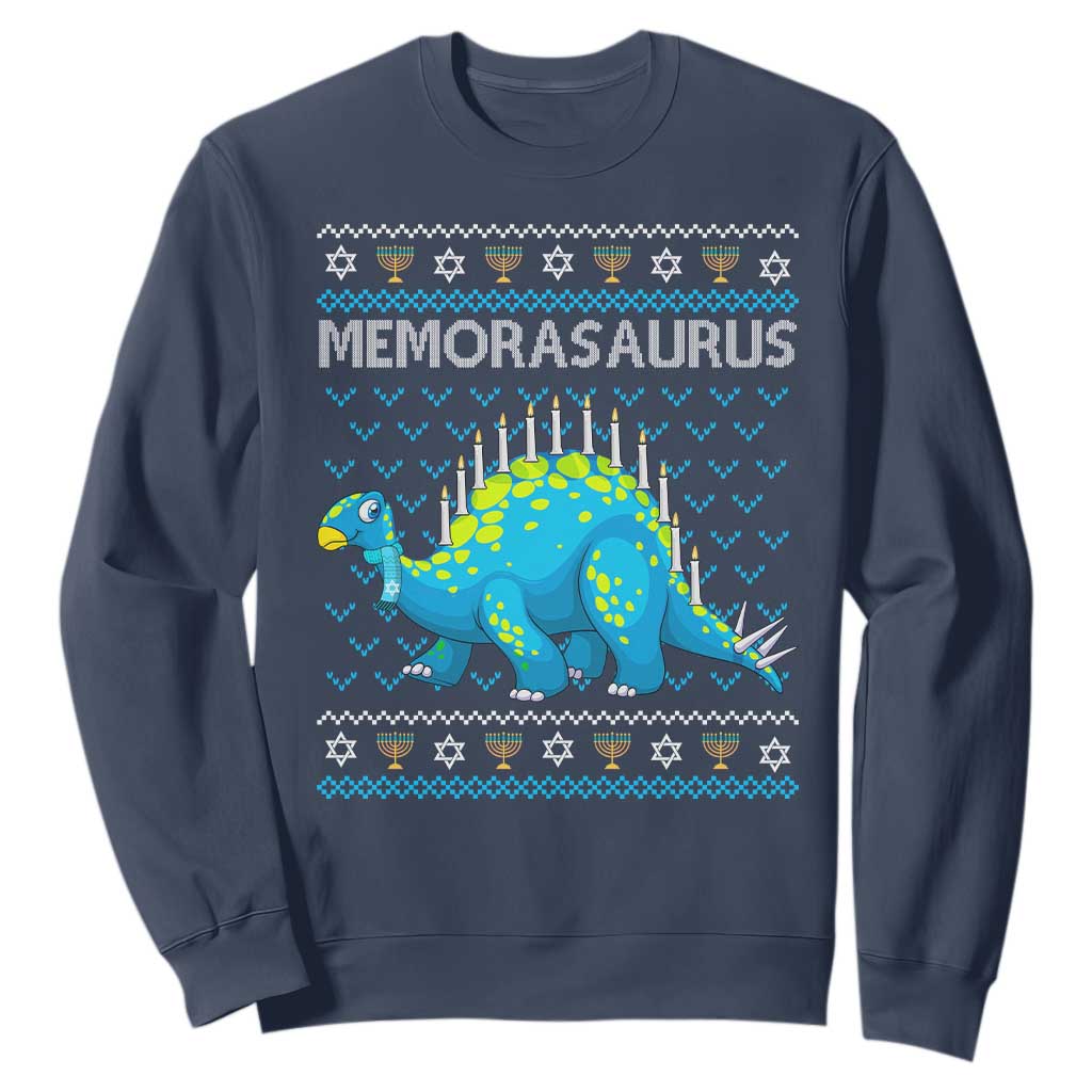 Menorasaurus Menorah Dino Hanukkah Dinosaur Sweatshirt TS09 Navy Printyourwear