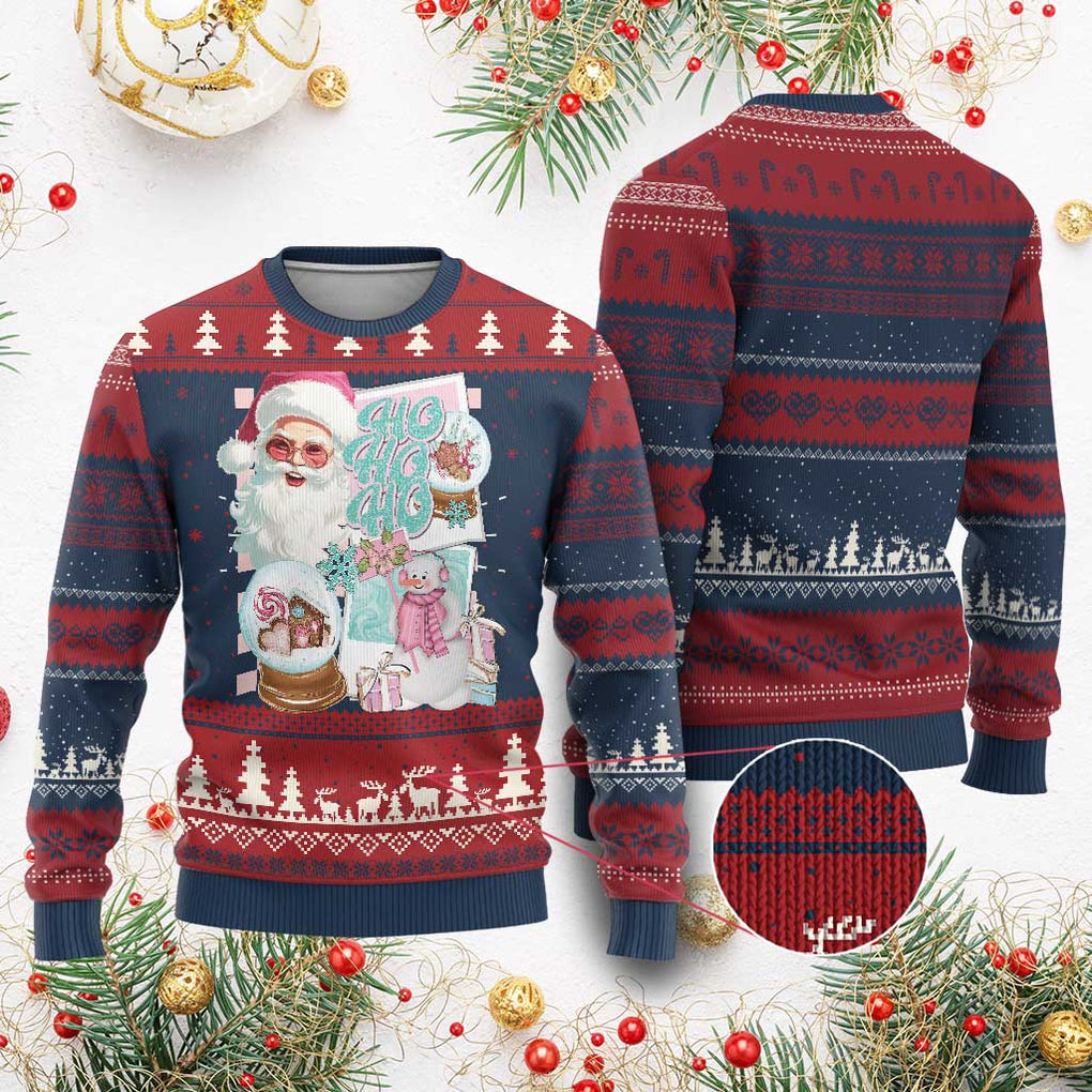 Vintage Xmas Ugly Christmas Sweater Pink Santa Claus Ho Ho Ho TS09 Burgundy Print Your Wear