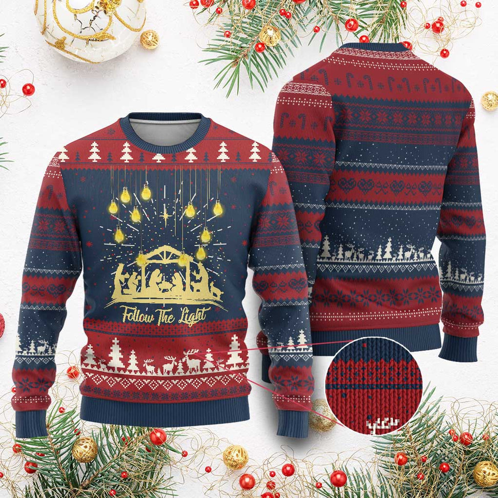 Christian Ugly Christmas Sweater Follow the Light Christ Xmas Light TS09 Burgundy Print Your Wear