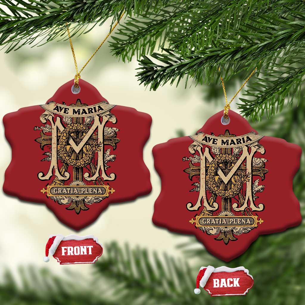 Ave Maria Christmas Ornament Gratia Plena Blessed Mother Mary Hail TS09 Snow Flake Red Print Your Wear