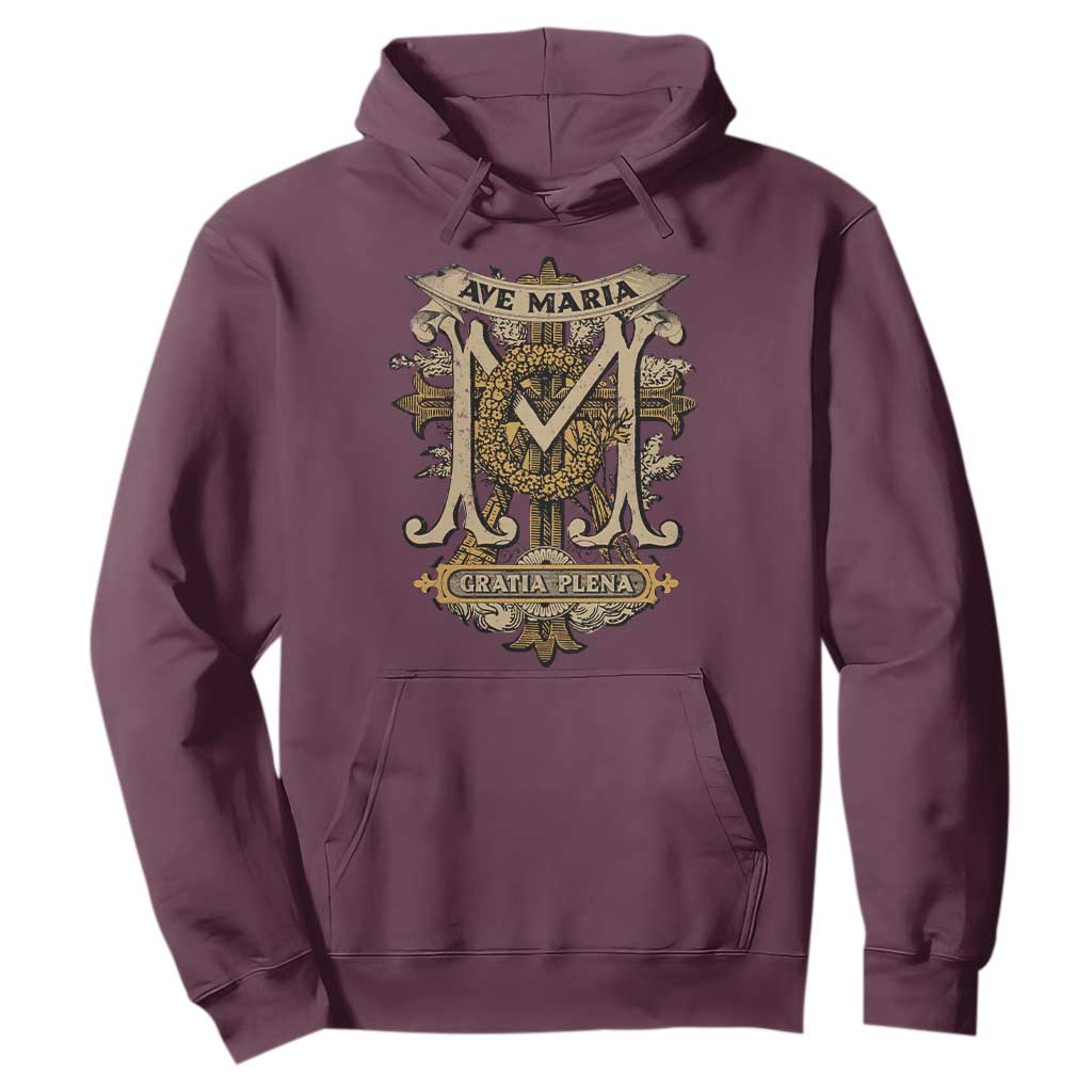 Ave Maria Hoodie Gratia Plena Blessed Mother Mary Hail TS09 Maroon Print Your Wear