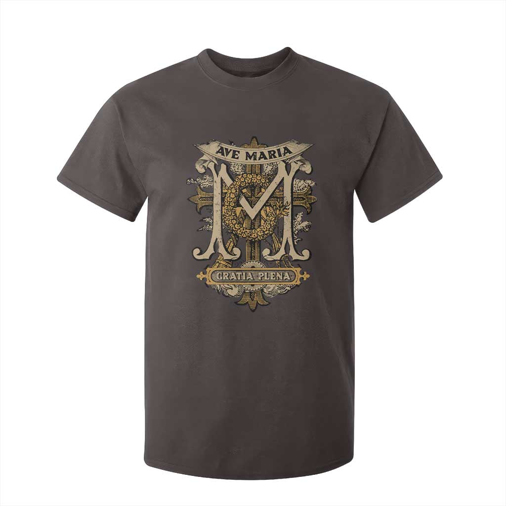 Ave Maria T Shirt For Kid Gratia Plena Blessed Mother Mary Hail TS09 Dark Chocolate Print Your Wear