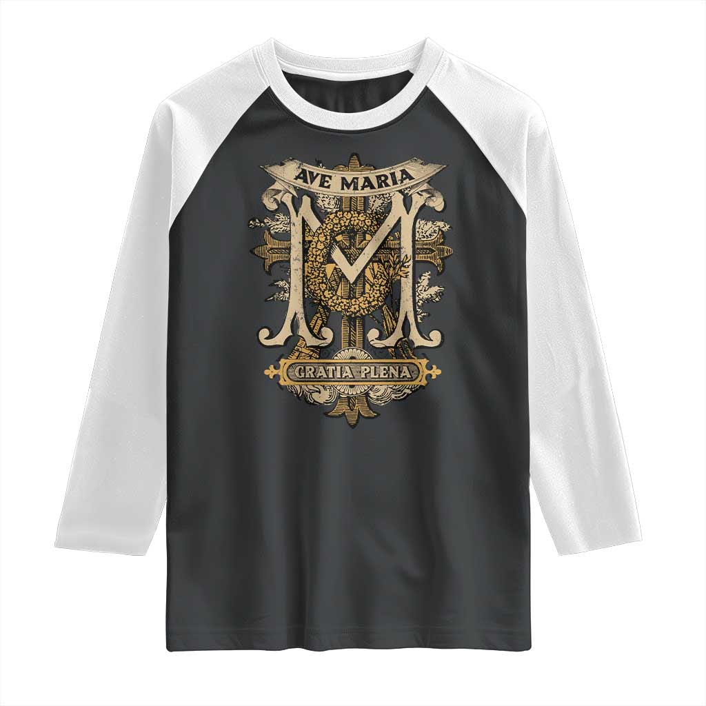 Ave Maria Raglan Shirt Gratia Plena Blessed Mother Mary Hail TS09 Black White Print Your Wear