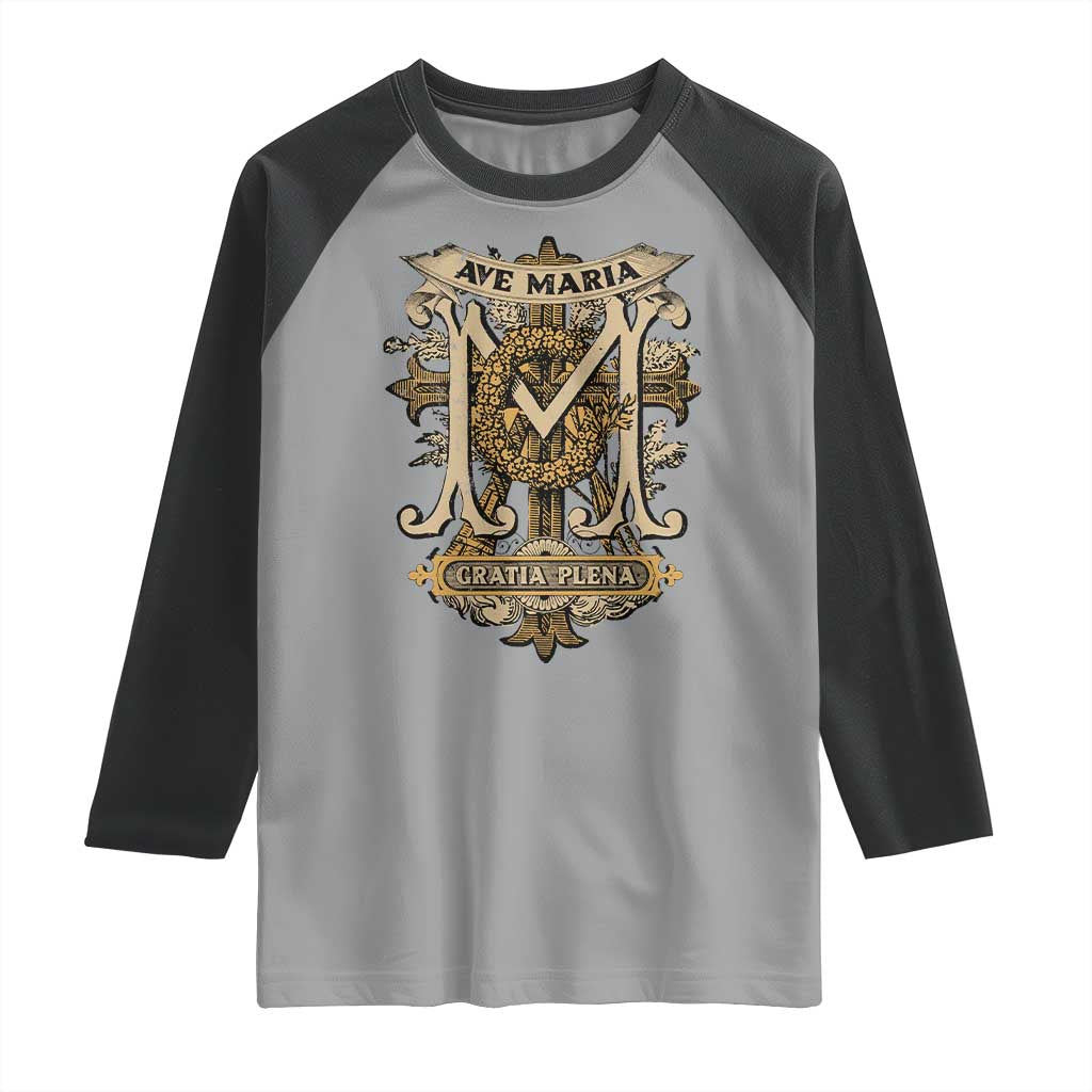 Ave Maria Raglan Shirt Gratia Plena Blessed Mother Mary Hail TS09 Sport Gray Black Print Your Wear
