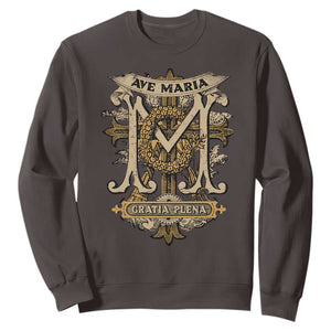 Ave Maria Sweatshirt Gratia Plena Blessed Mother Mary Hail TS09 Dark Chocolate Print Your Wear