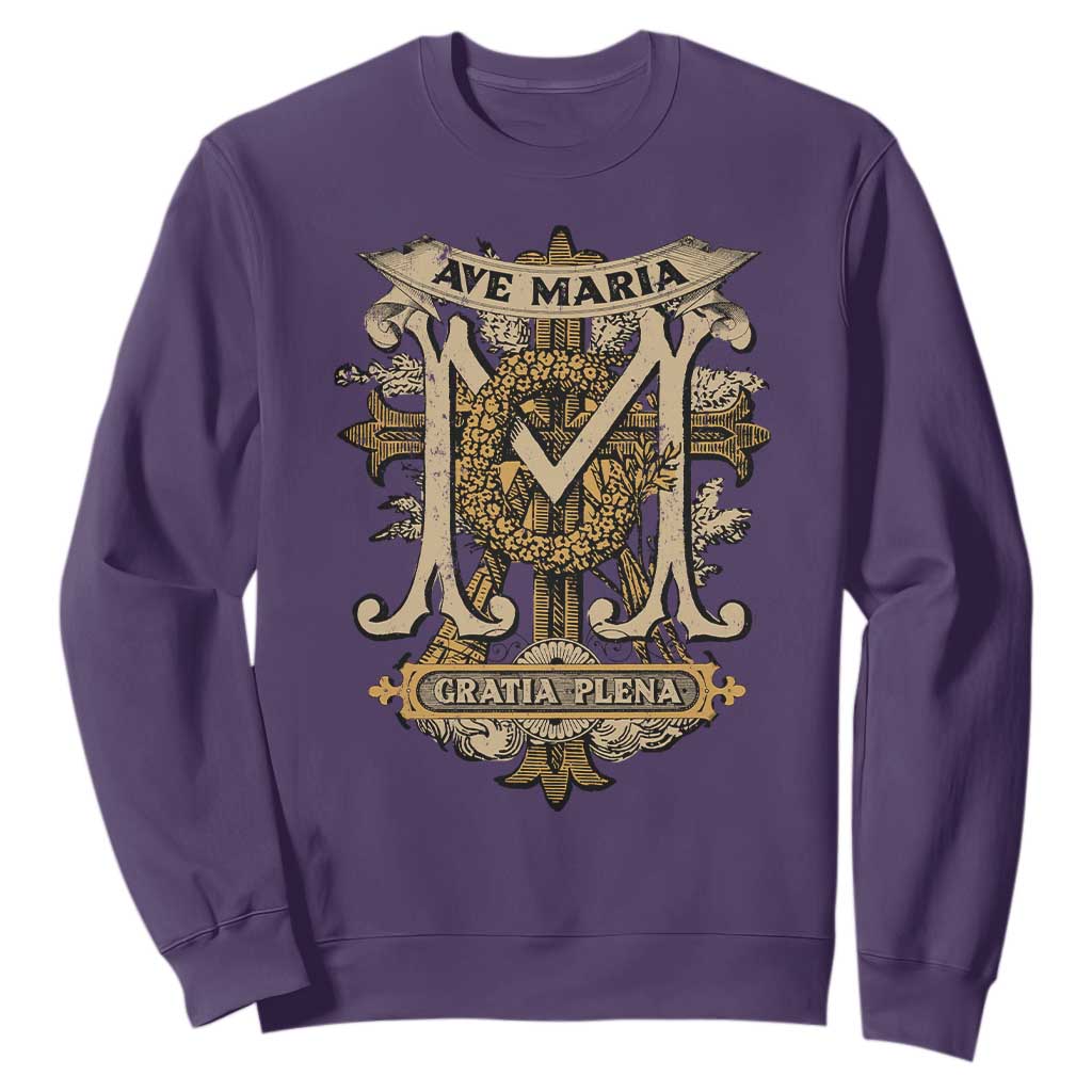 Ave Maria Sweatshirt Gratia Plena Blessed Mother Mary Hail TS09 Purple Print Your Wear