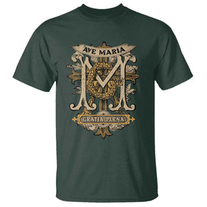 Ave Maria T Shirt Gratia Plena Blessed Mother Mary Hail TS09 Dark Forest Green Print Your Wear