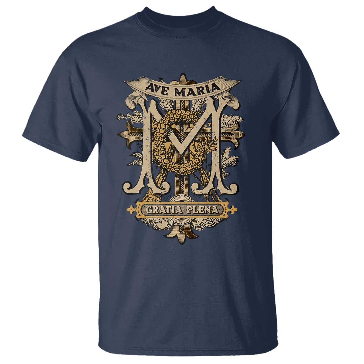 Ave Maria T Shirt Gratia Plena Blessed Mother Mary Hail TS09 Navy Print Your Wear