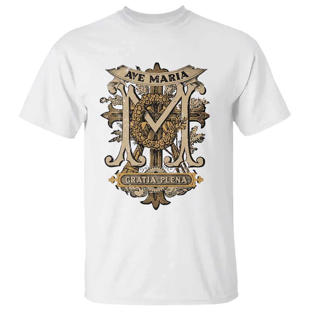 Ave Maria T Shirt Gratia Plena Blessed Mother Mary Hail TS09 White Print Your Wear