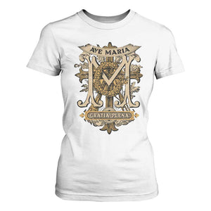 Ave Maria T Shirt For Women Gratia Plena Blessed Mother Mary Hail TS09 White Print Your Wear