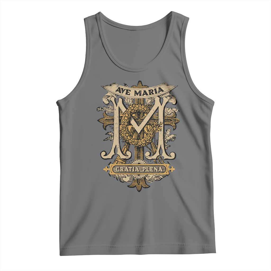 Ave Maria Tank Top Gratia Plena Blessed Mother Mary Hail TS09 Black Heather Print Your Wear