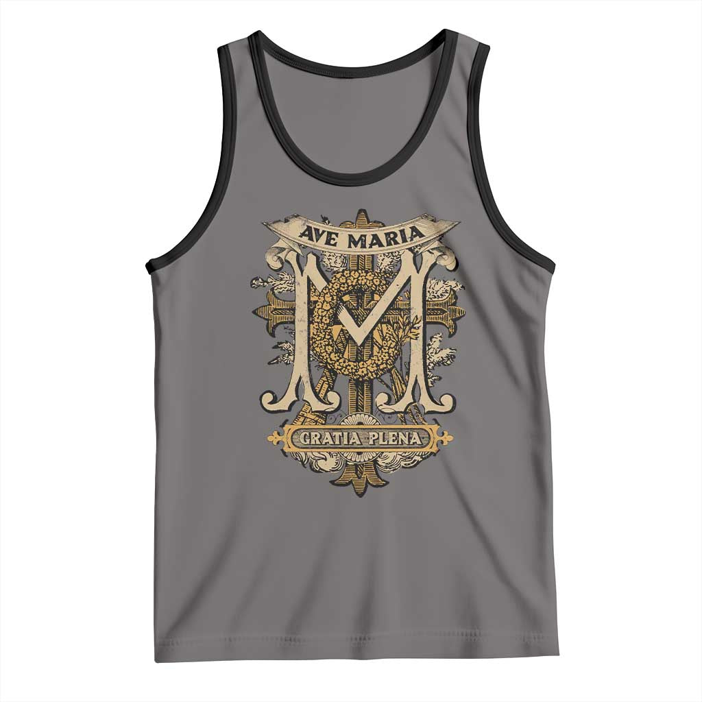Ave Maria Tank Top Gratia Plena Blessed Mother Mary Hail TS09 Deep Heather Black Print Your Wear