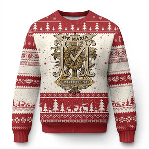 Ave Maria Ugly Christmas Sweater Gratia Plena Blessed Mother Mary Hail TS09 Red Print Your Wear