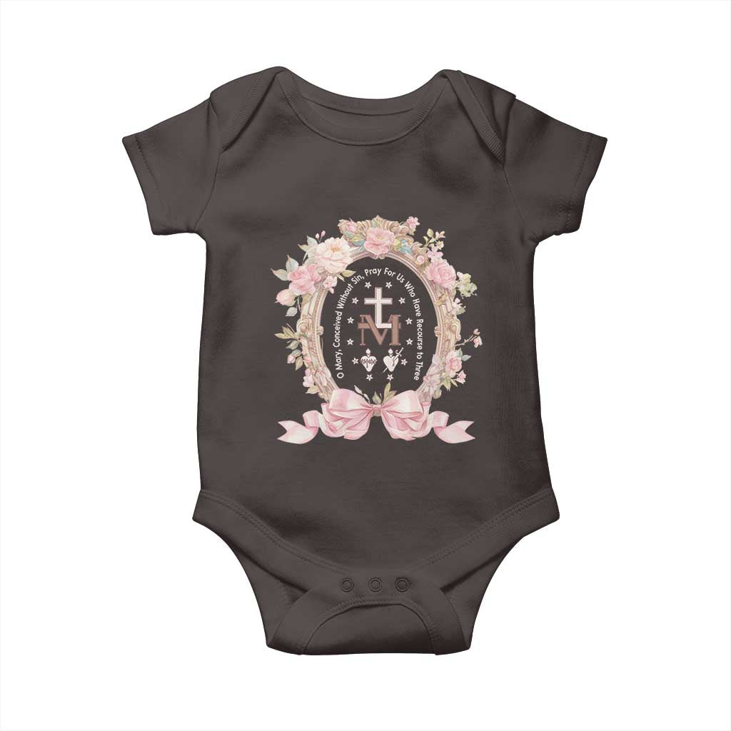 Ave Maria Baby Onesie Miraculous Medal Blessed Mother Mary Hail TS09 Dark Chocolate Print Your Wear