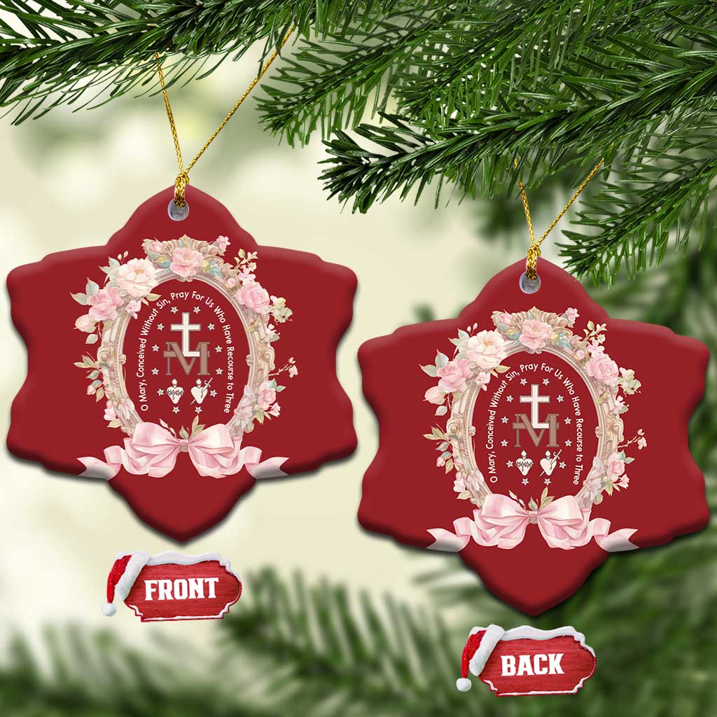 Ave Maria Christmas Ornament Miraculous Medal Blessed Mother Mary Hail TS09 Snow Flake Red Print Your Wear