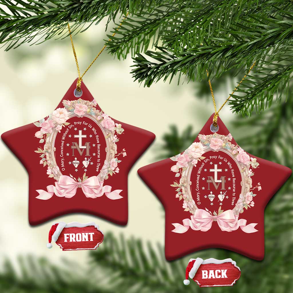 Ave Maria Christmas Ornament Miraculous Medal Blessed Mother Mary Hail TS09 Star Red Print Your Wear