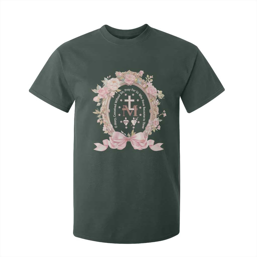 Ave Maria T Shirt For Kid Miraculous Medal Blessed Mother Mary Hail TS09 Dark Forest Green Print Your Wear