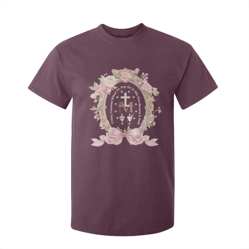 Ave Maria T Shirt For Kid Miraculous Medal Blessed Mother Mary Hail TS09 Maroon Print Your Wear