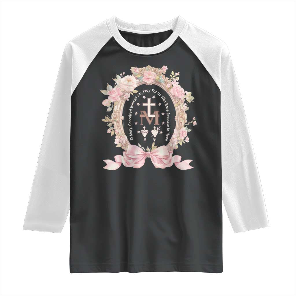 Ave Maria Raglan Shirt Miraculous Medal Blessed Mother Mary Hail TS09 Black White Print Your Wear