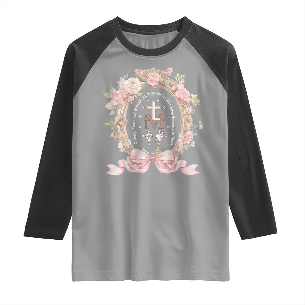 Ave Maria Raglan Shirt Miraculous Medal Blessed Mother Mary Hail TS09 Sport Gray Black Print Your Wear