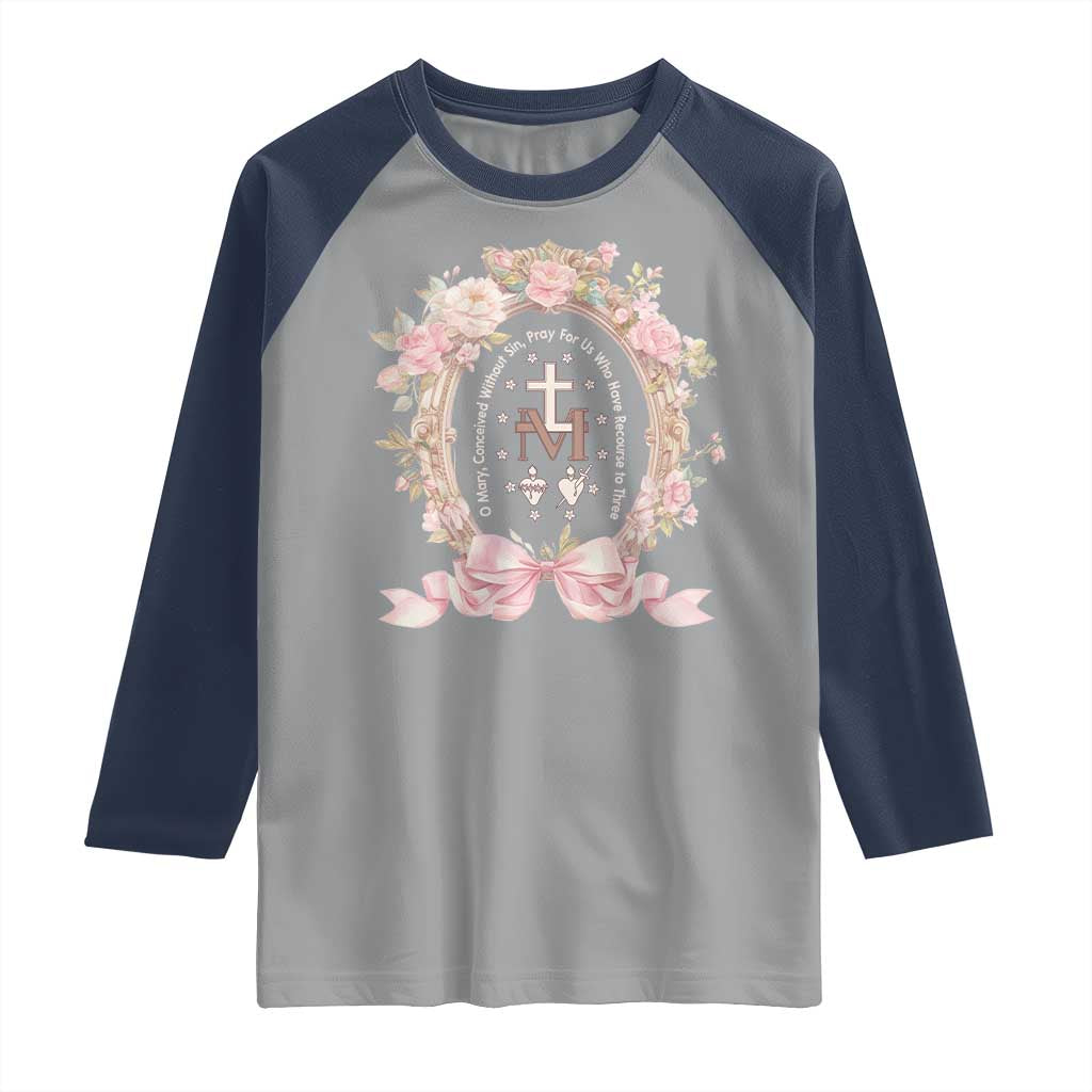 Ave Maria Raglan Shirt Miraculous Medal Blessed Mother Mary Hail TS09 Sport Gray Navy Print Your Wear