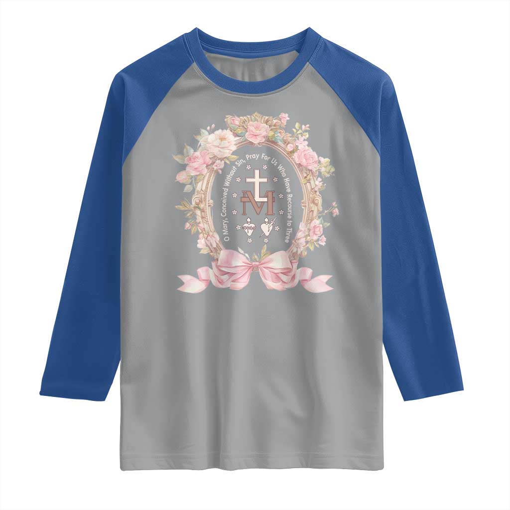Ave Maria Raglan Shirt Miraculous Medal Blessed Mother Mary Hail TS09 Sport Gray Royal Print Your Wear