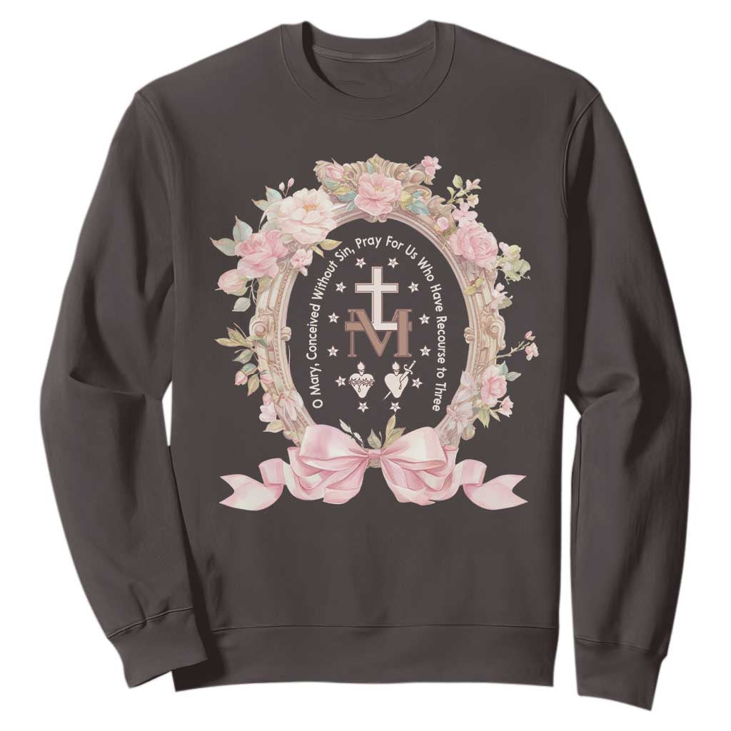 Ave Maria Sweatshirt Miraculous Medal Blessed Mother Mary Hail TS09 Dark Chocolate Print Your Wear